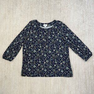 Croft & Barrow Floral 3/4 Sleeve Blouse Top XL Blue